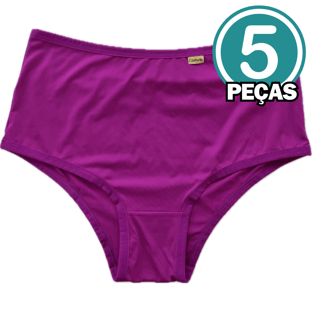 Kit c/ 5 Calcinhas Conforto Cós Alto Cintura Alta