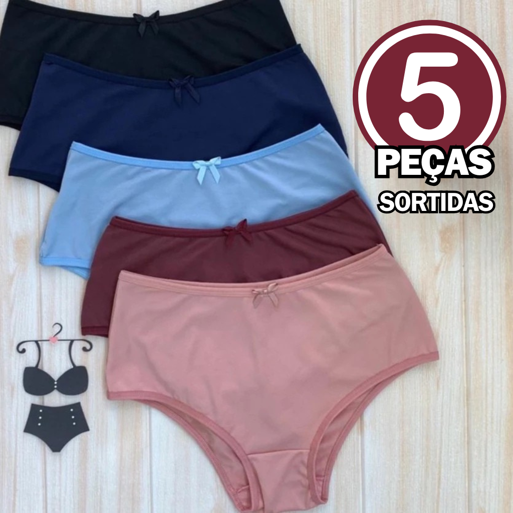 Kit 5 Calcinha Feminina Básica Senhora Confortável