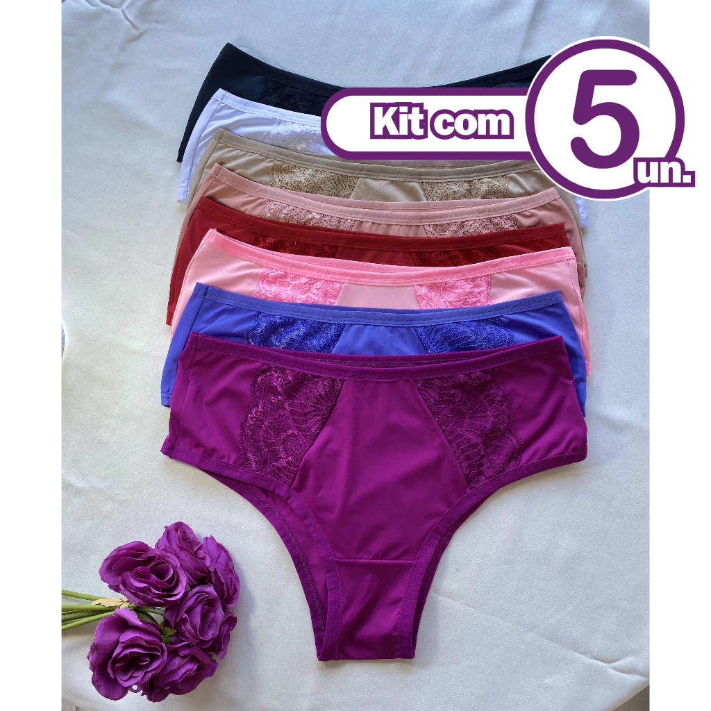 5 Unidades Tangão Calçola Calcinha Senhora Cintura Alta Microfibra Confortável