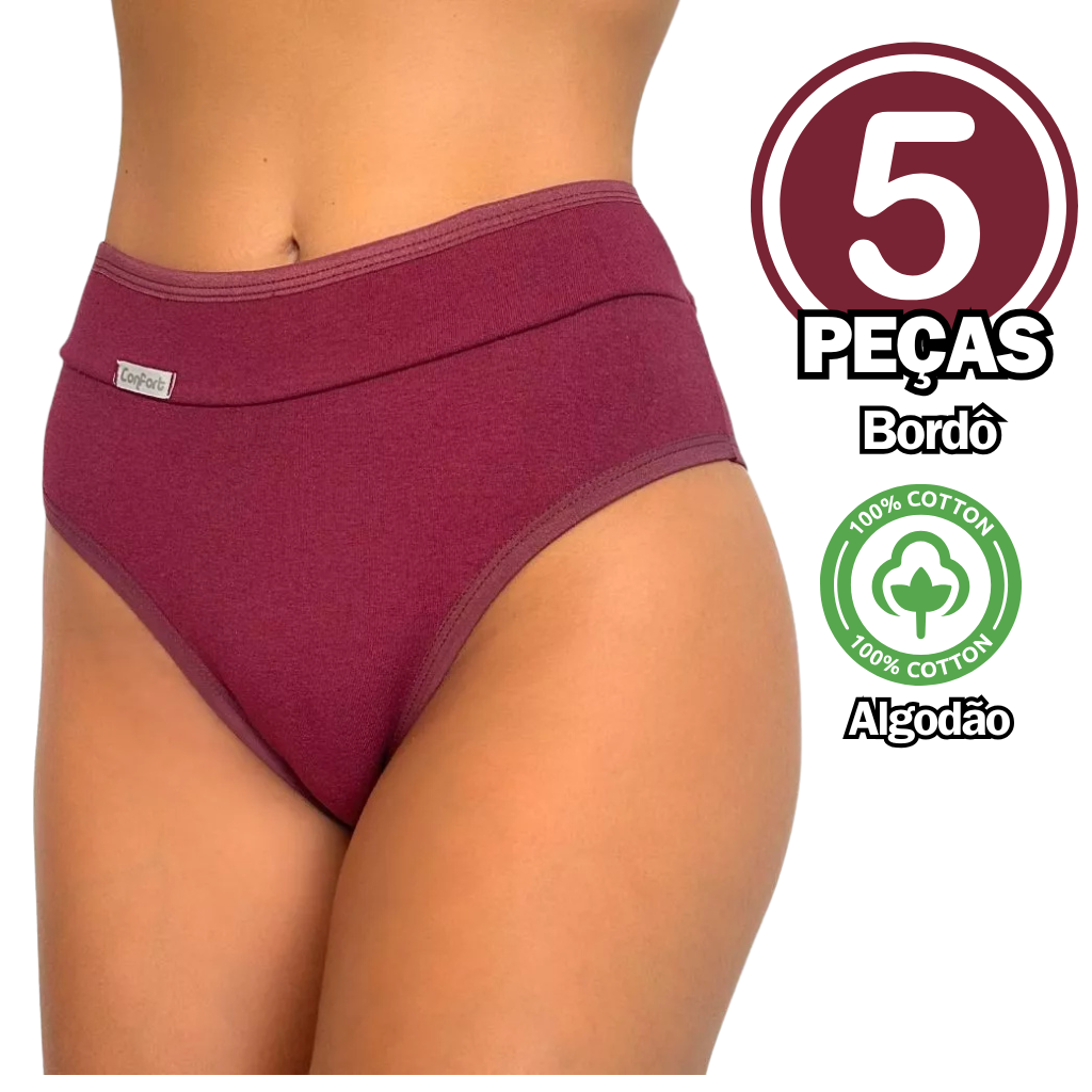 Kit Calcinhas de Algodão Cós Duplo Cintura Alta Conforto Disfarça Gordurinhas Dia-a-Dia