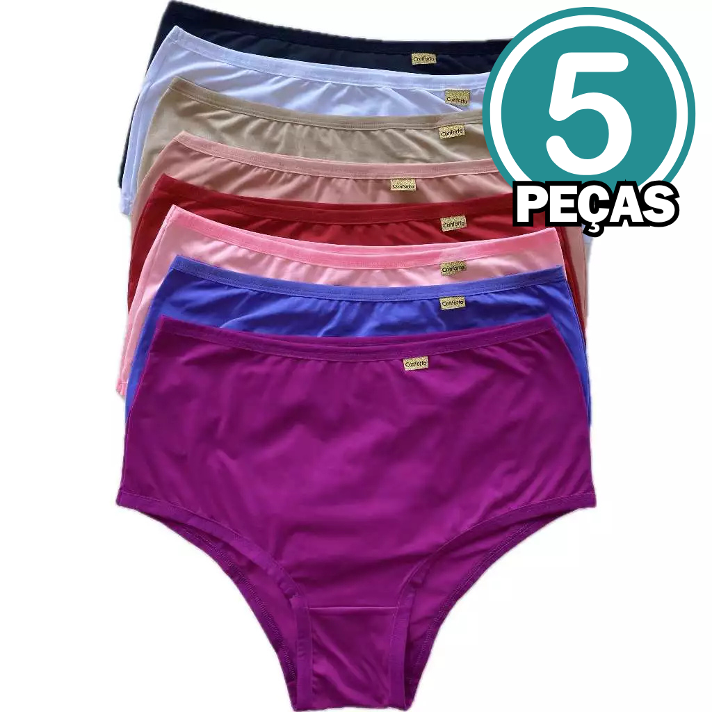 Kit c/ 5 Calcinhas Conforto Cós Alto Cintura Alta