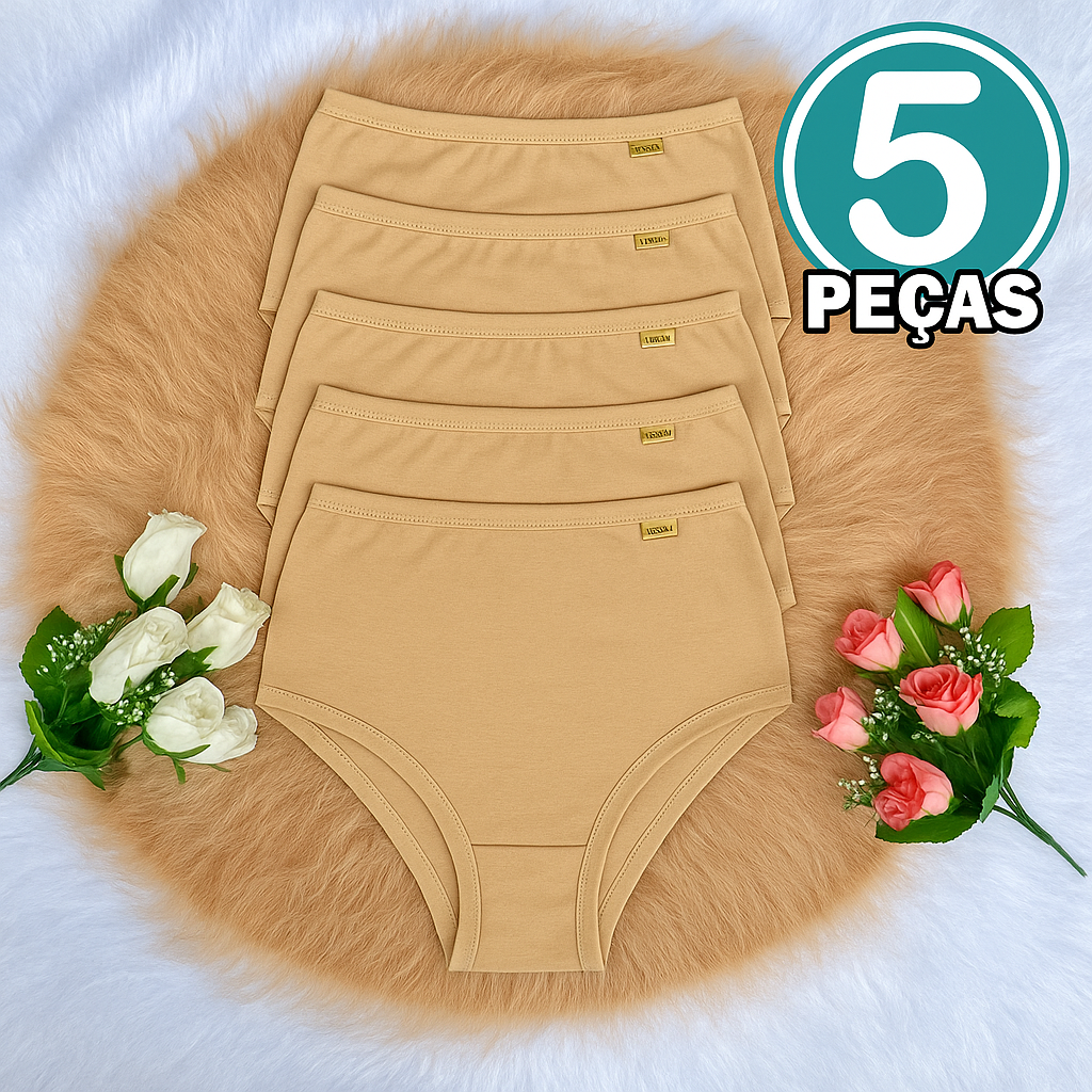 Kit c/ 5 Calcinhas Conforto Cós Alto Cintura Alta