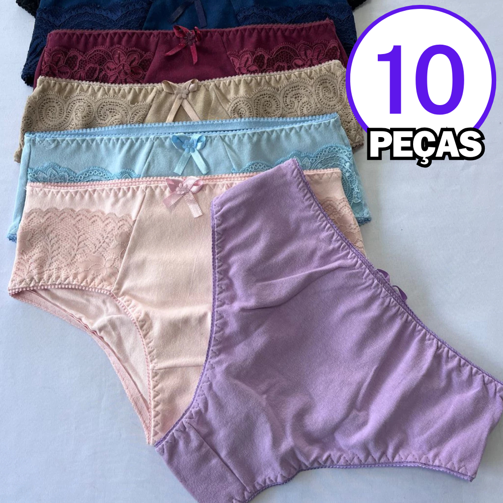 Calcinha 100% Algodão Renda cintura Alta