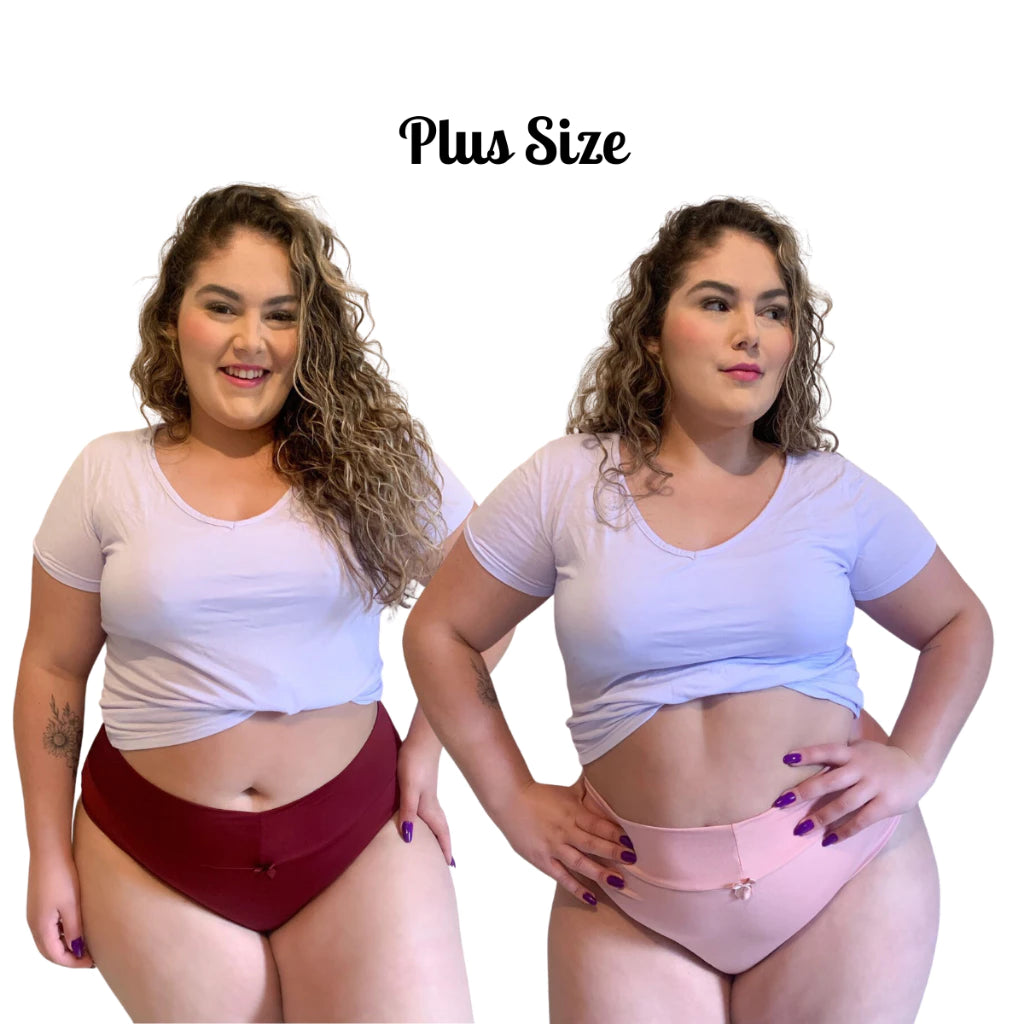 Kit 5 Calcinhas plus size alta cós largo duplo