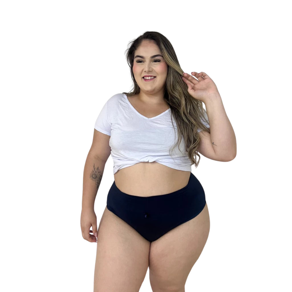 Kit 5 Calcinhas plus size alta cós largo duplo