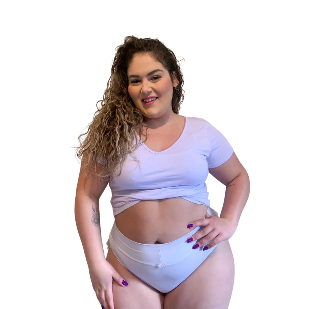 Kit 5 Calcinhas plus size alta cós largo duplo